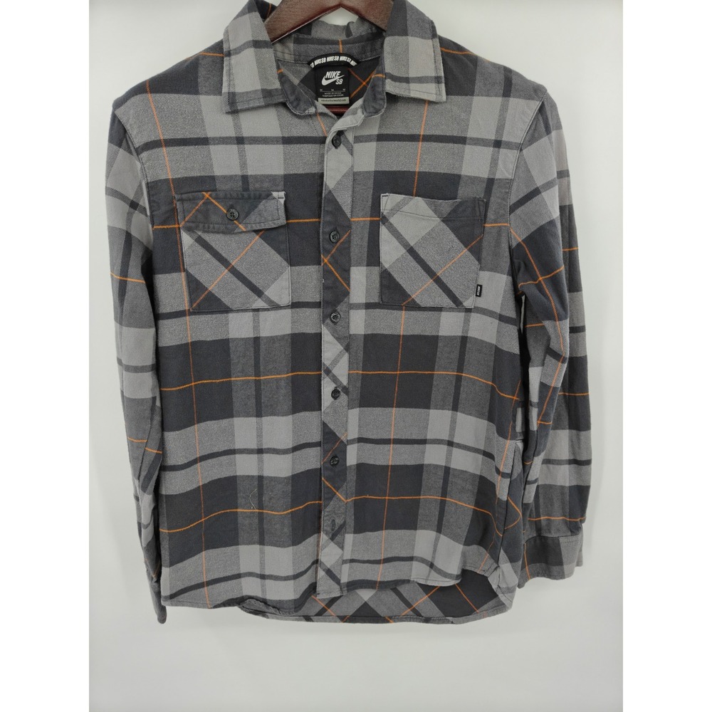 Nike SB Mens Grey Plaid Flannel Long Sleeve Button Up Shirt Size M 800969-003